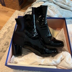 Stuart Weitzman Black Patent Leather Ankle Boots
